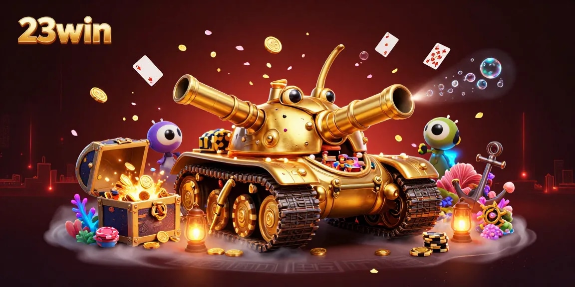 Experience the excitement of 23win's virtual casino with a stunning 3D illustration showcasing vibrant gaming elements.