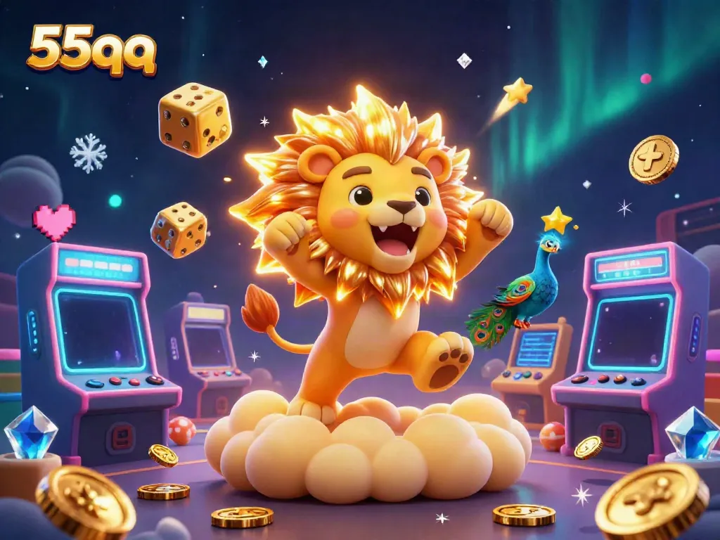 Experience the thrill of 55qq with a vibrant 3D casino scene featuring playful characters and gaming elements.