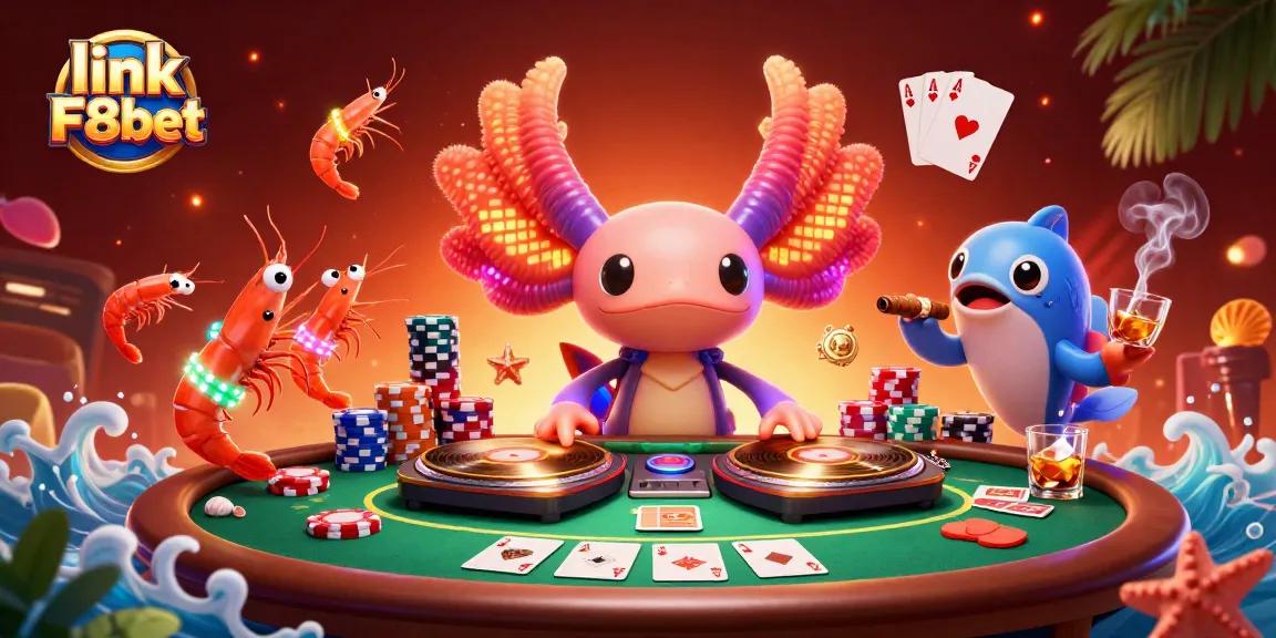 Bet and win on link F8bet with a vibrant casino scene filled with colorful characters and gaming details.