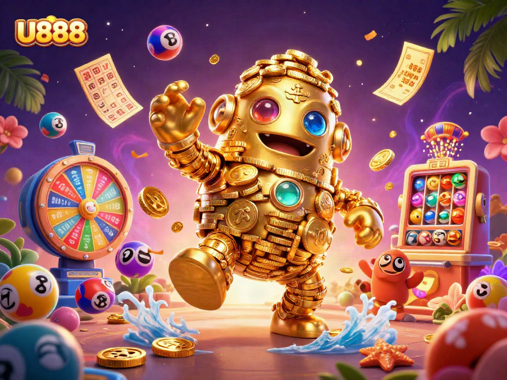 Engage with U888's vibrant online gaming scenes featuring dynamic lottery elements.