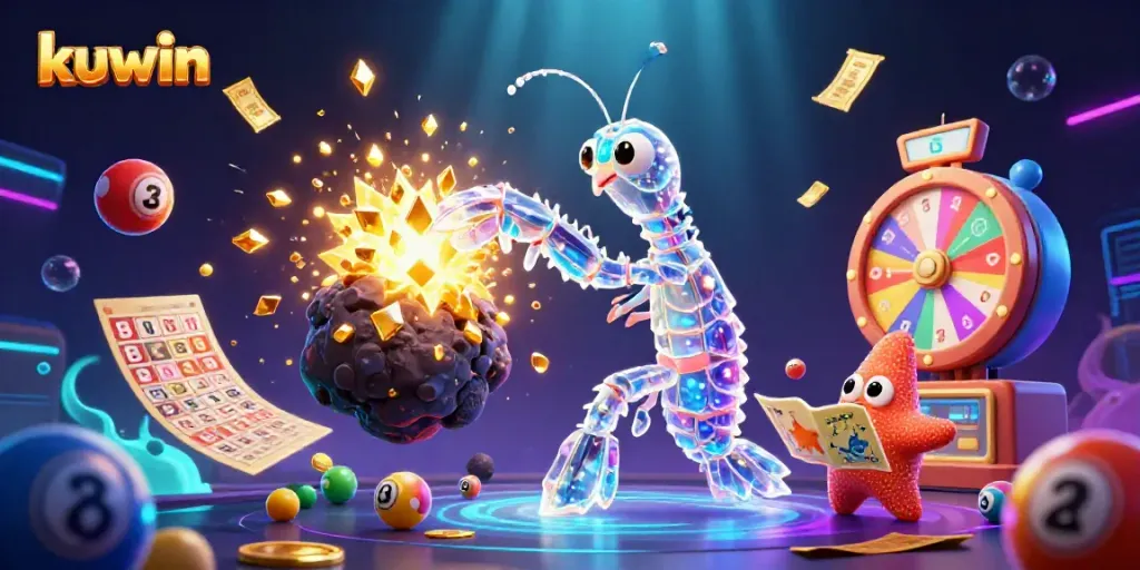 Kuwin players enjoying a vibrant galactic casino scene with cosmic elements and games