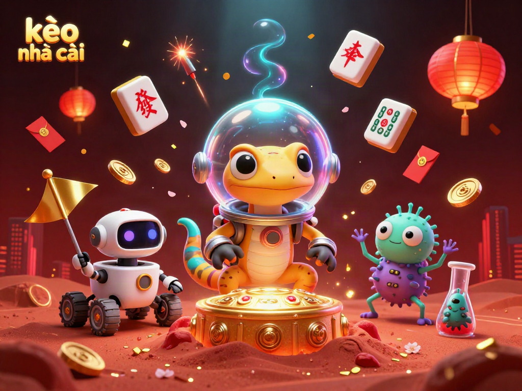 Engage with kèo nhà cái in a vibrant Martian casino adventure featuring a gecko and robot.