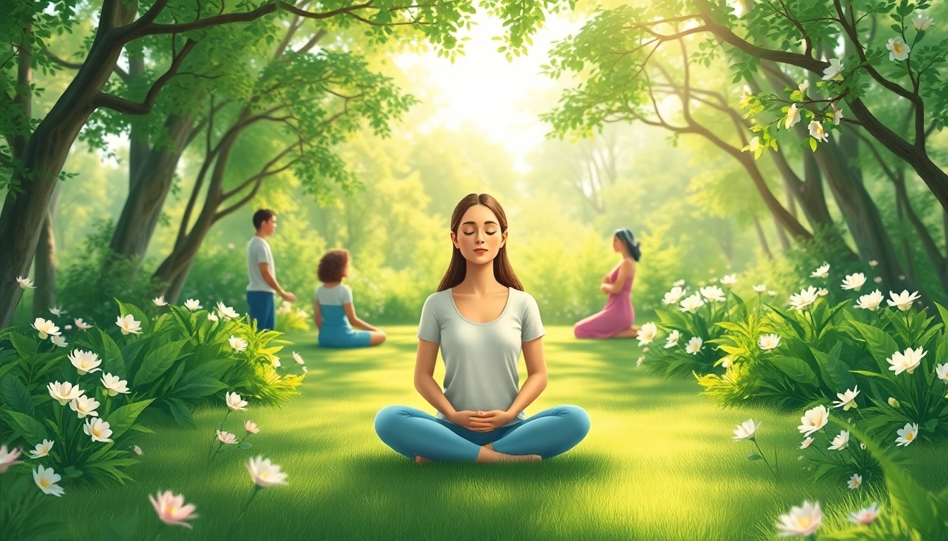 Practicing mindfulness in a serene garden emphasizes emotional wellbeing and tranquility.