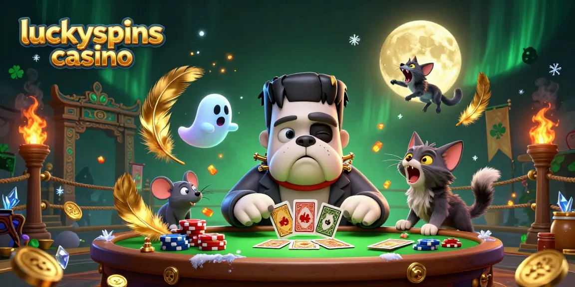 Experience thrills at luckyspins casino with a lively 3D scene showcasing unique characters and gaming elements.