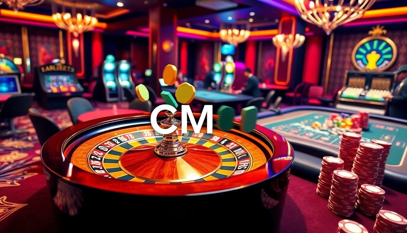 Experience the thrill of casino gaming with CM88 at vibrant gambling tables adorned with poker chips.