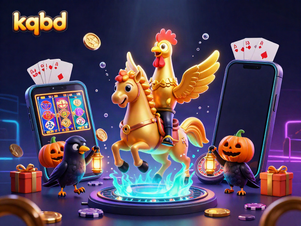 Experience live-action kqbd results with a dynamic casino scene featuring a golden rooster and gaming elements.