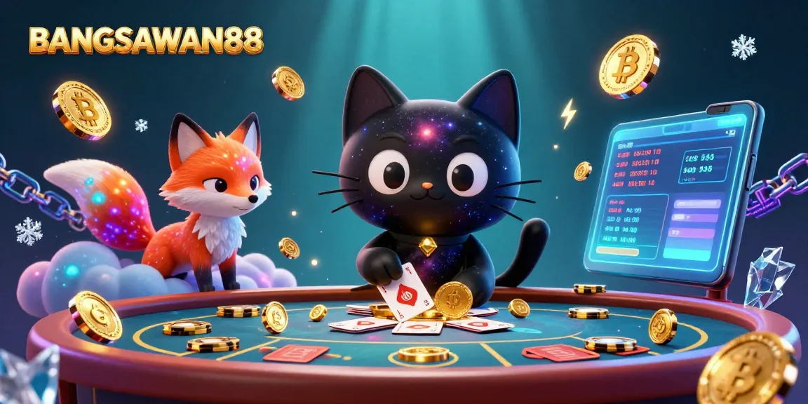 BANGSAWAN88 engages players with a cosmic casino scene featuring a black hole cat and crypto elements.