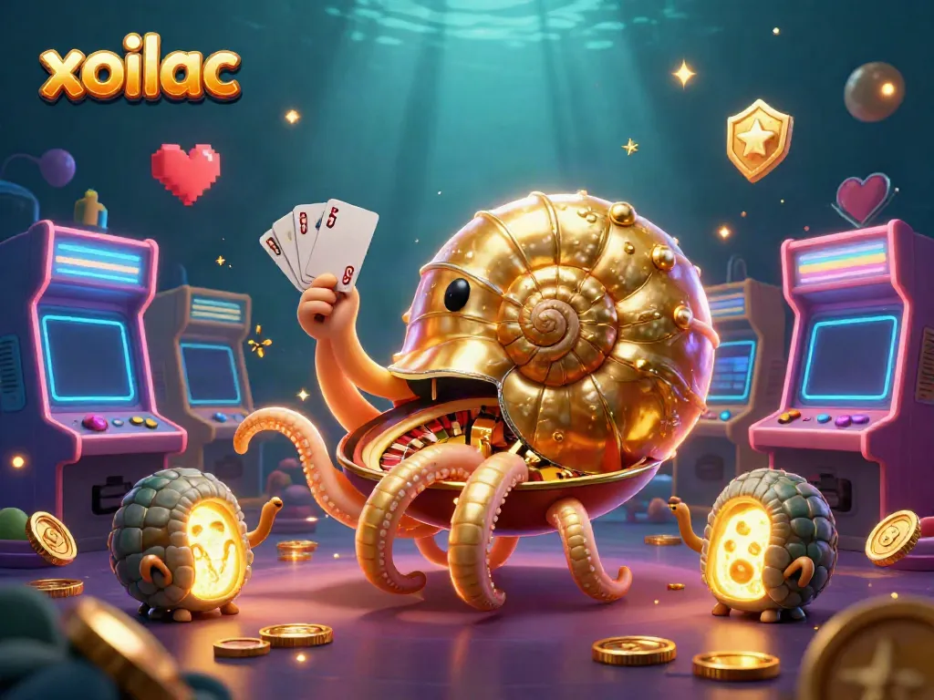 Experience thrilling bets with 'xoilac' featuring an ancient nautilus roulette wheel and glowing card hands.