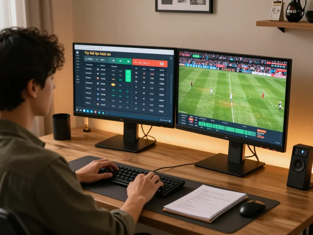 Tỷ lệ kèo nhà cái shown on a sports betting app while betting from home.