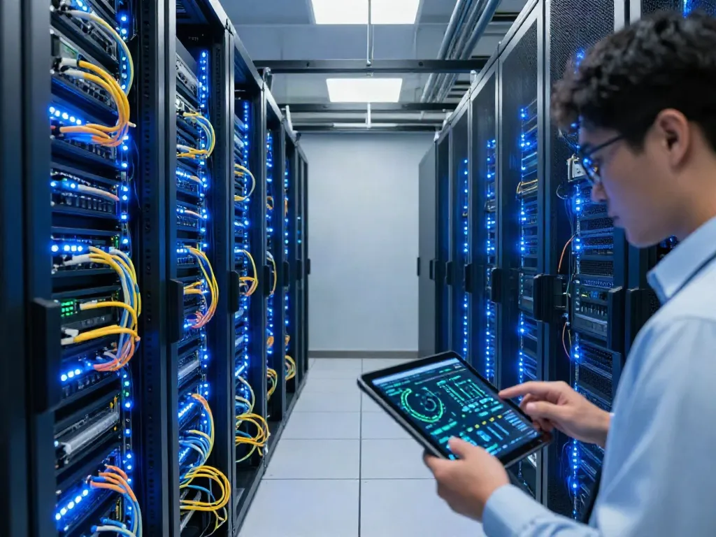 Follower kaufen TikTok: Modernes Rechenzentrum mit Servern und Datenflussvisualisierungen für effiziente Cloud-Lösungen.