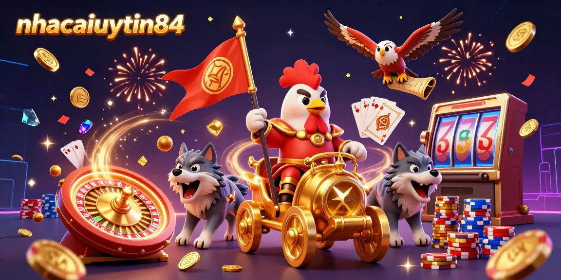 Experience thrilling gameplay at nhacaiuytin84 as a rooster warlord triumphs in a dynamic casino scene.