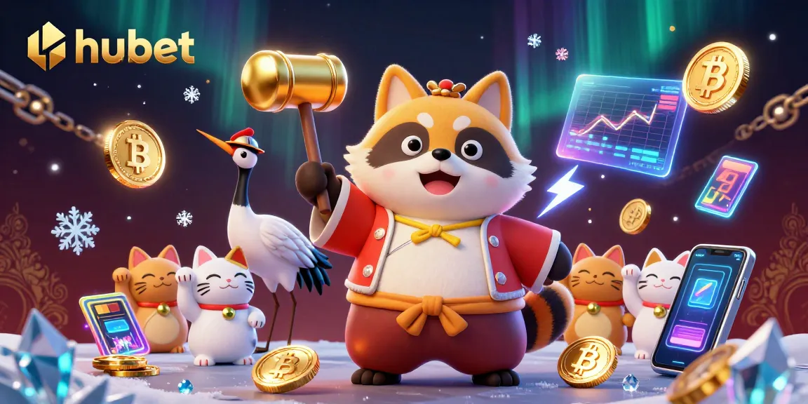 Spin with luck at hubet's lively casino featuring cheerful characters and crypto elements.