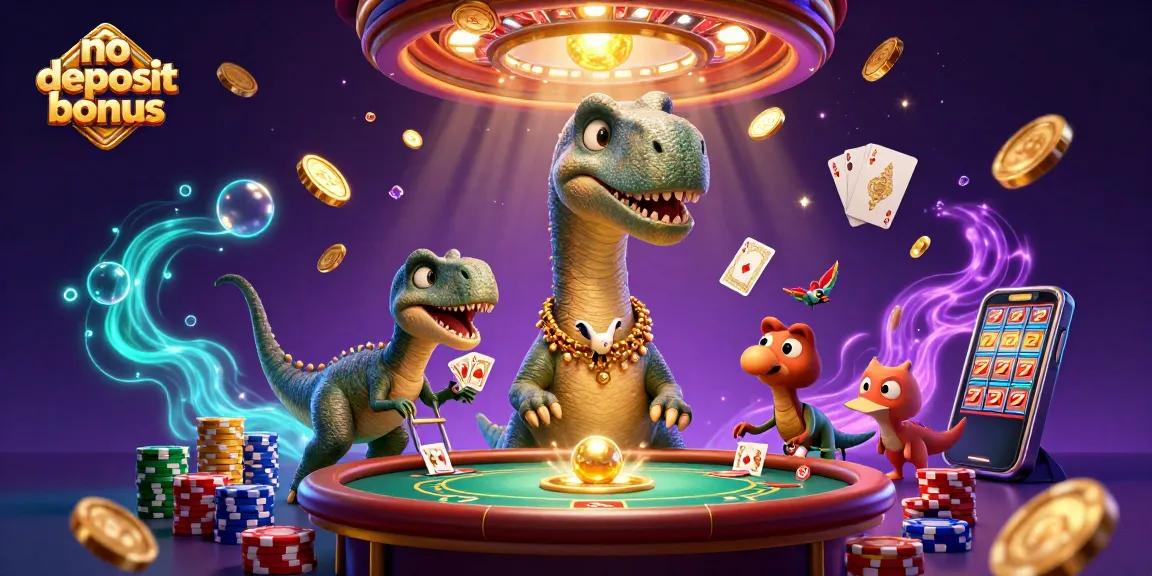 Experience exciting gameplay with a no deposit bonus at a vibrant casino illustrated scene.