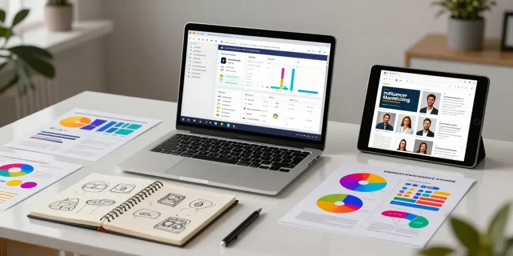 platforme influenceurs YouTube analytics software in modern workspace.