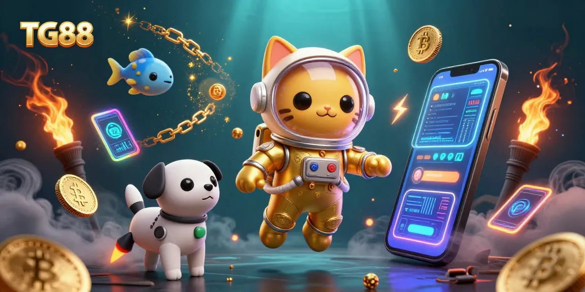 Engage with TG88's exciting games in a dynamic 3D casino adventure featuring vibrant character interactions and crypto elements.