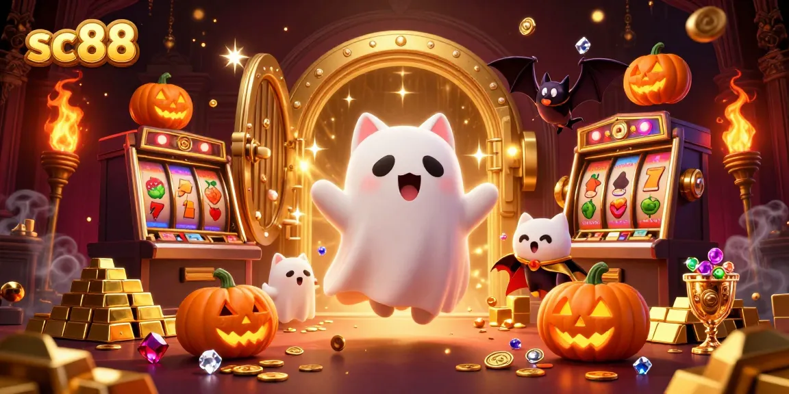 sc88 reveals slots and treasures in a haunted casino with playful characters and dynamic elements
