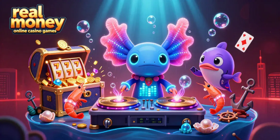 Engage in real money online casino games with a vibrant underwater DJ scene featuring dancing creatures.