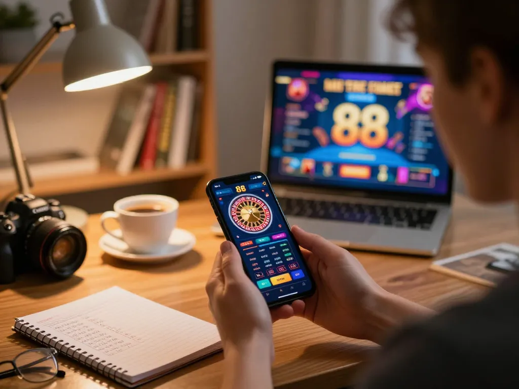 Player engaging with the LV 88 mobile casino app, showcasing dynamic gaming environment and strategy