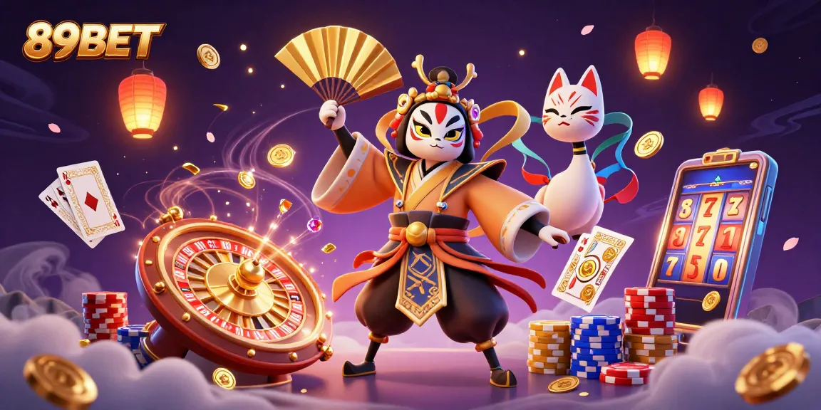 Experience the thrill at 89BET with a vibrant 3D illustration showcasing exciting casino elements.