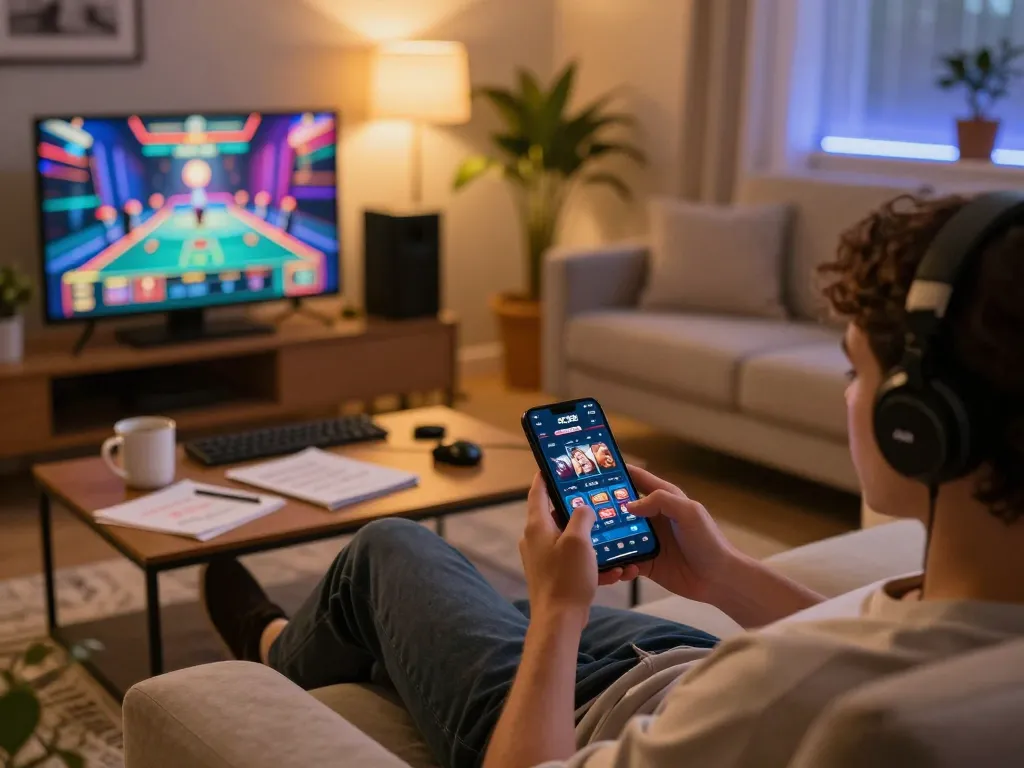 Engaging in gameplay on SC88 trang chủ app from a cozy living room setup.