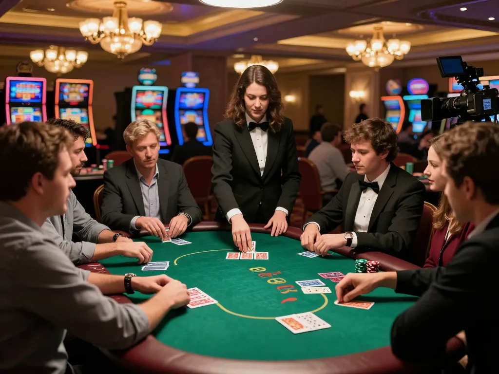 F8bet players strategically betting at a poker table in an upscale casino environment