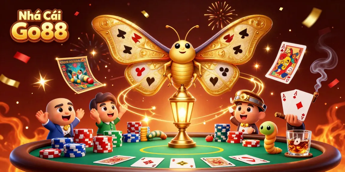 Engage with the thrilling ambiance of Nhà Cái Go88's vibrant casino world featuring colorful poker elements.