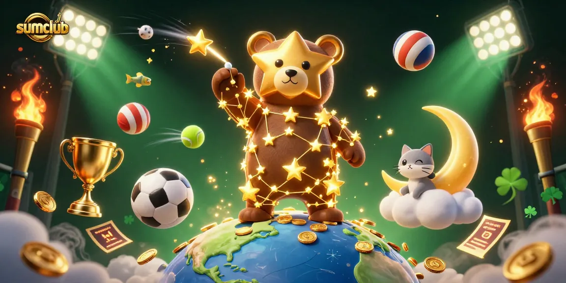 Bet on the latest games at sumclub with a vibrant casino scene filled with stars and excitement.