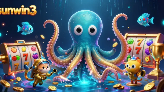 Win big with sunwin3's thrilling slot games featuring a golden kraken and diving cat!