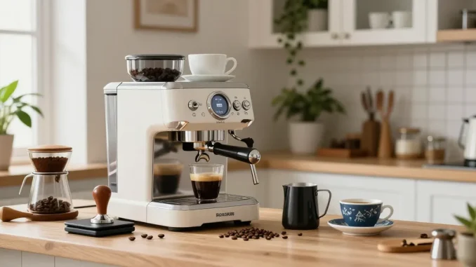 Barista using ROKOK88 espresso machine to craft perfect espresso.