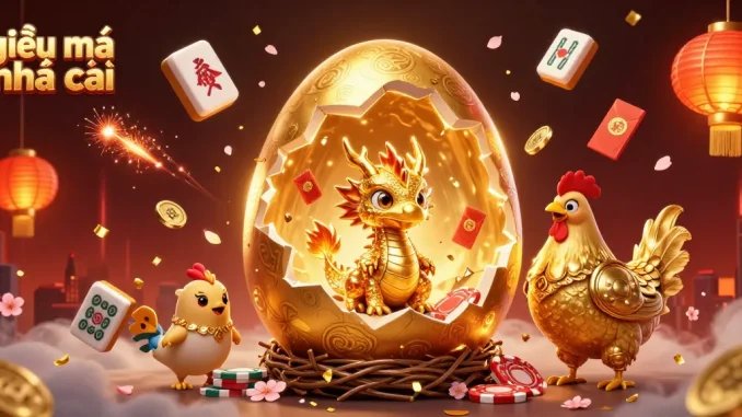 Experience the thrill of giải mã nhà cái with a stylized play featuring golden dragons and poker chips.