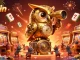 Experience the vibrant thrill of 11 win in a packed casino scene filled with cartoon characters and gaming elements.