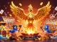 Engage with giải mã nhà cái through a vibrant 3D scene featuring a golden phoenix and exciting casino elements.