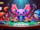 Erlebe spannende Aktionen bei Betano, wo der neonfarbene Axolotl DJ mit seinen Freunden am Poker-Tisch feiert.