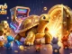 Experience the excitement of giải mã nhà cái with a whimsical golden tortoise and vibrant treasure elements.