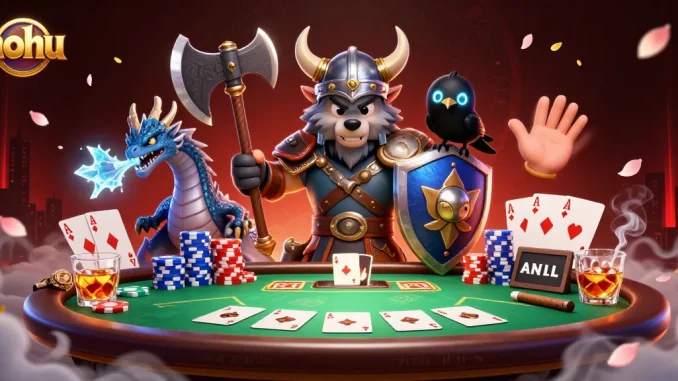 Play nohu for thrilling poker action featuring a Viking warrior and mystical creatures.
